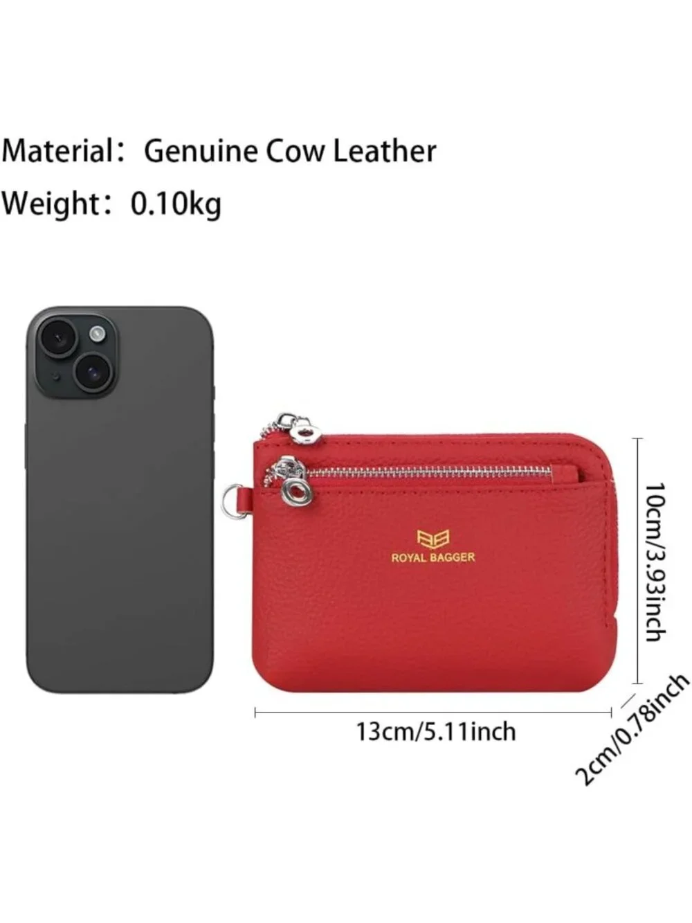 Genuine Leather RFID Coin Purse, Multi-Zipper Clutch Wallet with Keychain
